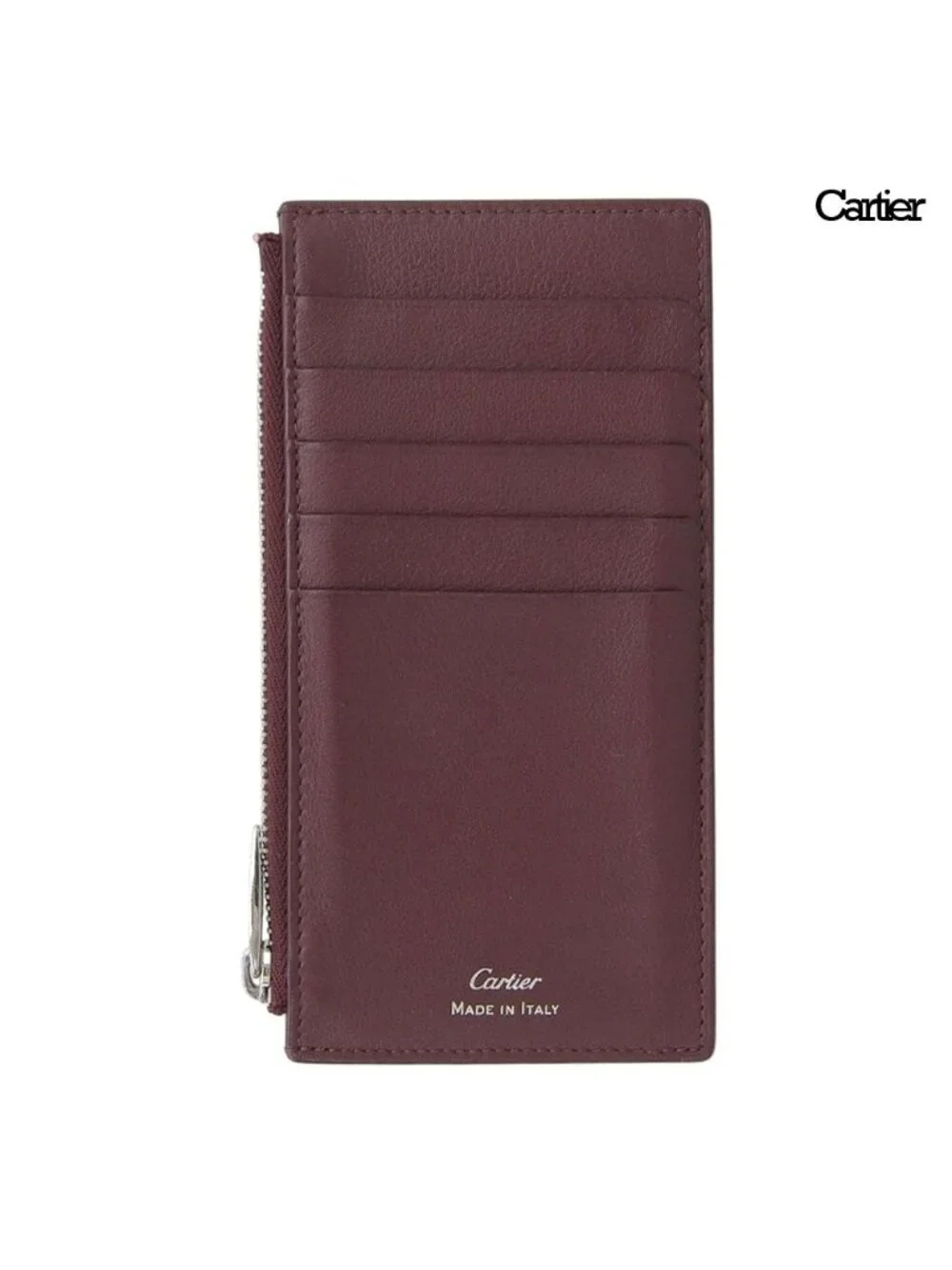 Cartier Leather Wallet with Zip Slim Card Holder Bordeaux